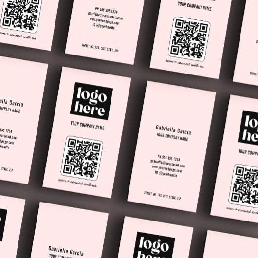 Carte De Visite Logo d'entreprise de code QR moderne simple rose