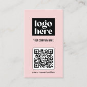 Carte De Visite Logo d'entreprise de code QR moderne simple rose (Devant)