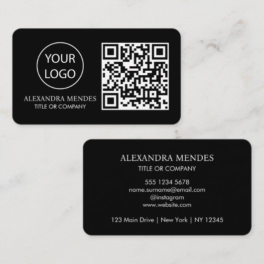 Carte De Visite Logo d'entreprise de code QR, noir moderne profess (Devant / Derrière)