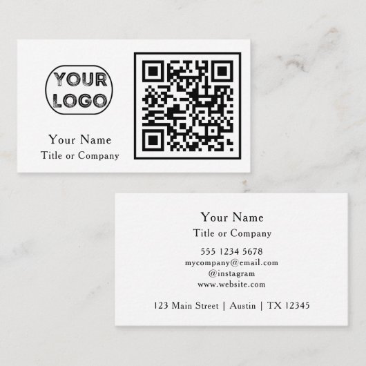 Carte De Visite Logo d'entreprise de code QR Simple Professional (Devant / Derrière)