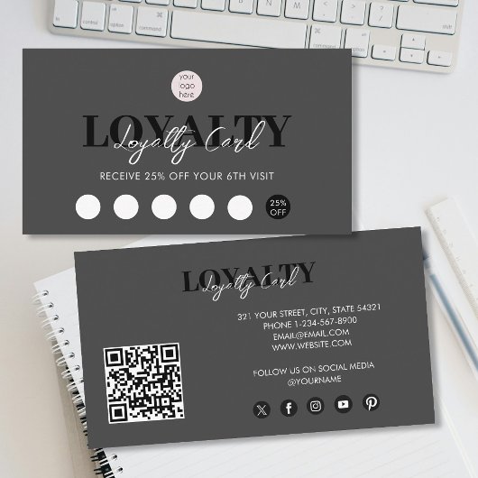 Carte De Visite Logo d'entreprise de luxe noir QR Code Loyauté