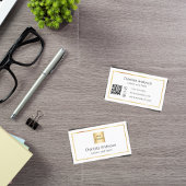 Carte De Visite Logo d'entreprise élégant en or blanc Code QR