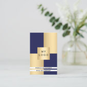 Carte De Visite logo d'entreprise en or bleu marine code QR (Debout devant)