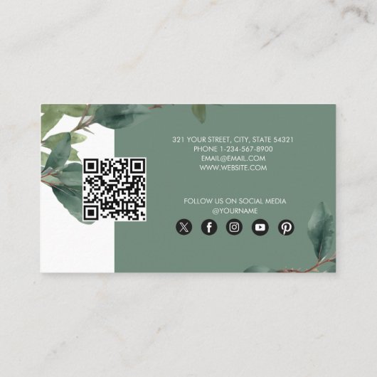 Carte De Visite Logo d'entreprise Eucalyptus Code QR Fidélité (Dos)