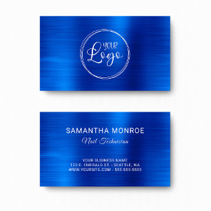 Carte De Visite Logo d'entreprise Faux Bleu Royal Ombré Feuille