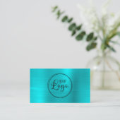 Carte De Visite Logo d'entreprise Faux Turquoise Blue Ombre Foil (Debout devant)