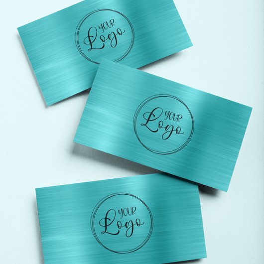 Carte De Visite Logo d'entreprise Faux Turquoise Blue Ombre Foil