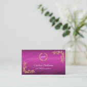 Carte De Visite Logo d'entreprise Gold Foil Floral Corner Magenta (Debout devant)