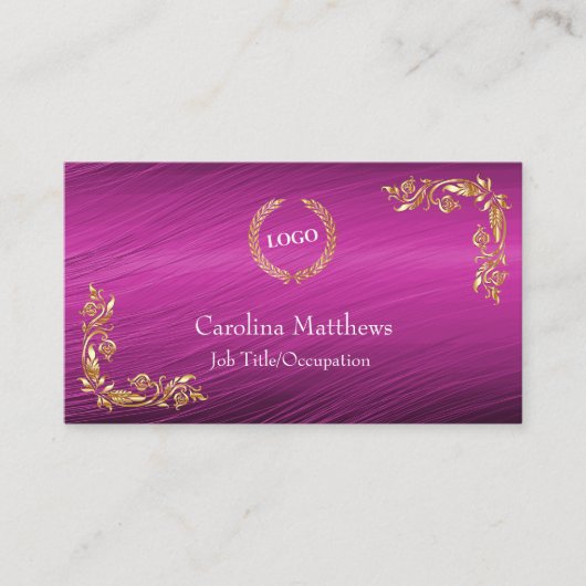 Carte De Visite Logo d'entreprise Gold Foil Floral Corner Magenta (Devant)