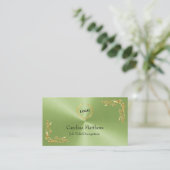 Carte De Visite Logo d'entreprise Gold Foil Floral Corner Vert (Debout devant)