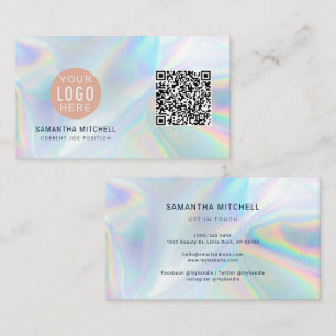 Carte De Visite Logo d'entreprise holographique moderne et code QR