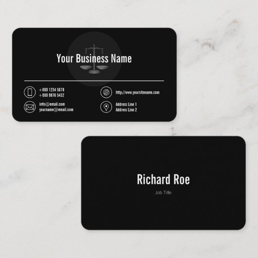 Carte De Visite Logo d'entreprise Icônes blanches Classy Black (Devant / Derrière)