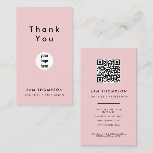 Carte De Visite Logo d'entreprise Merci QR Code rose (Devant / Derrière)