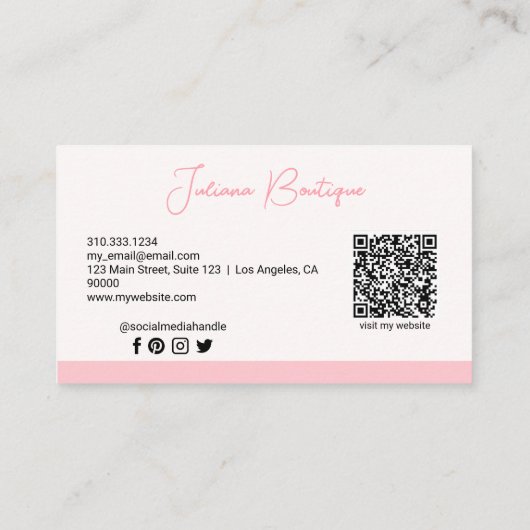 Carte De Visite Logo d'entreprise moderne Blush Pink | Code QR (Dos)
