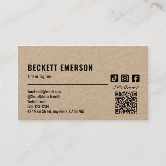 Carte De Visite Logo d'entreprise moderne QR Code Kraft (Dos)