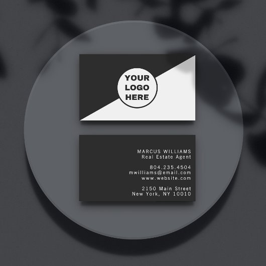 Carte De Visite Logo d'entreprise Noir & Blanc Diagonal Minimalist