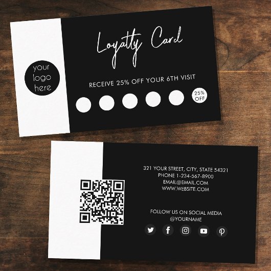 Carte De Visite Logo d'entreprise noir blanc QR Code Loyauté