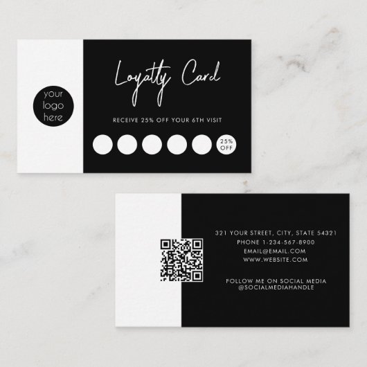Carte De Visite Logo d'entreprise noir Code QR Fidélité (Devant / Derrière)