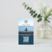 Carte De Visite Logo d'entreprise Photo QR Code Modern Blue (Debout devant)