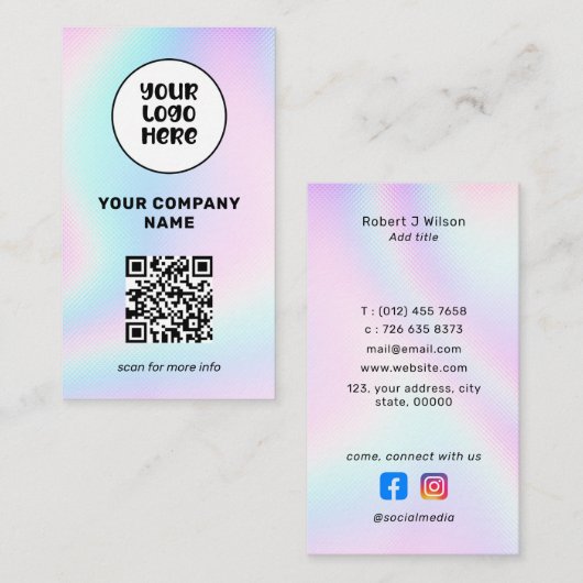 Carte De Visite Logo d'entreprise QR Code médias sociaux Holograph (Devant / Derrière)