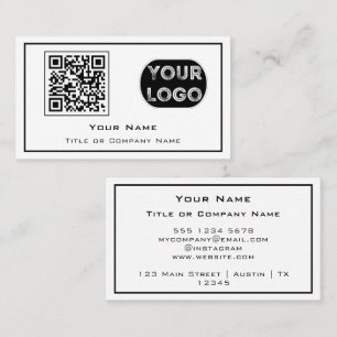 Carte De Visite Logo d'entreprise QR Code minimaliste blanc