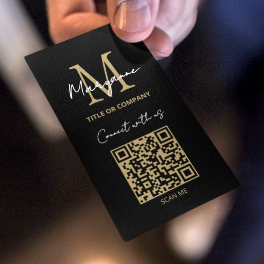 Carte De Visite Logo d'entreprise QR Code Noir Moderne