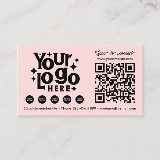 Carte De Visite Logo d'entreprise rose de QR Code numérisable médi (Devant)