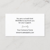 Carte De Visite Logo d'entreprise simple d'appréciation du client (Dos)