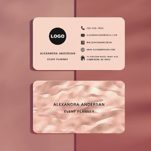 Carte De Visite Logo d'entreprise Vagues de métal Rose Gold