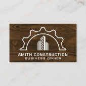 Carte De Visite Logo des bâtiments | Arrière - plan de bois (Devant)