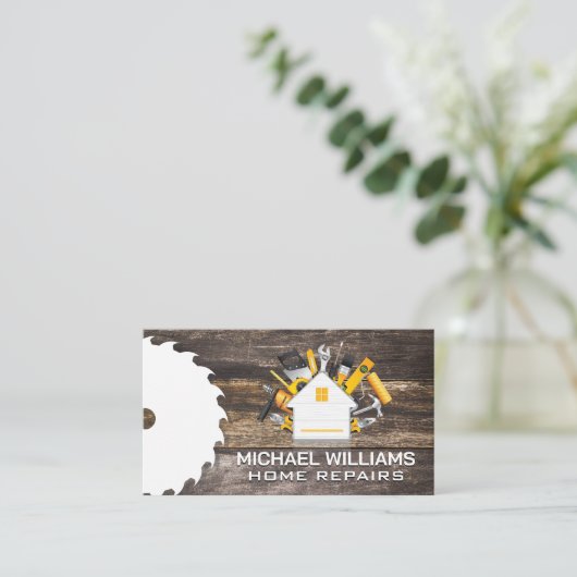 Carte De Visite Logo des bâtiments de construction | Outils | Bois (Debout devant)