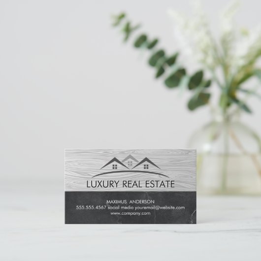 Carte De Visite Logo des biens immobiliers | Grain de bois | Marbr (Debout devant)