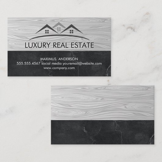 Carte De Visite Logo des biens immobiliers | Grain de bois | Marbr (Devant / Derrière)