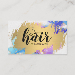 Carte De Visite Logo des ciseaux à cheveux Or brossé Aquarelle