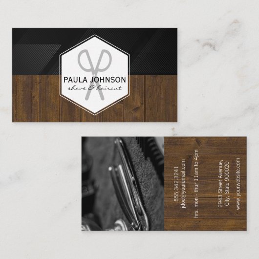 Carte De Visite Logo des ciseaux | Découpe en bois (Devant / Derrière)