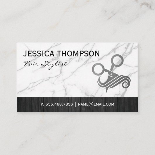 Carte De Visite Logo des ciseaux pour cheveux | Marbre | Découpe e (Devant)