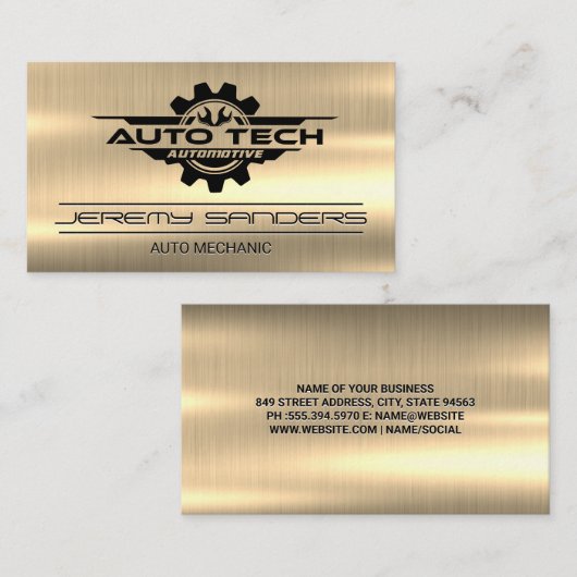 Carte De Visite Logo des clés Auto Tech | Métal or (Devant / Derrière)