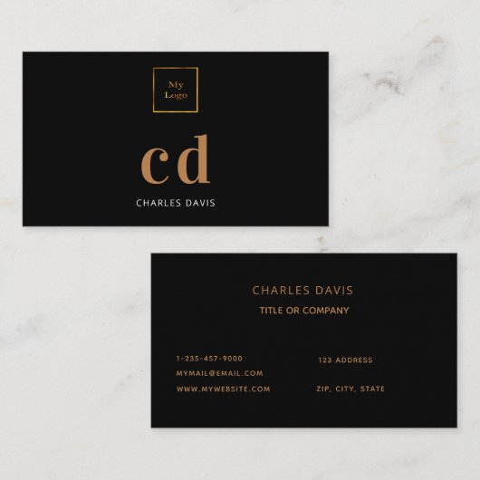 Carte De Visite Logo des initiales en or noir (Devant / Derrière)