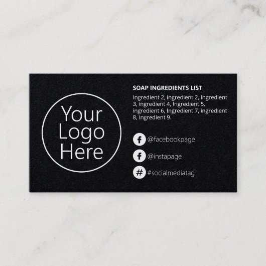 Carte De Visite Logo des instructions pour les ingrédients noirs é (Devant)