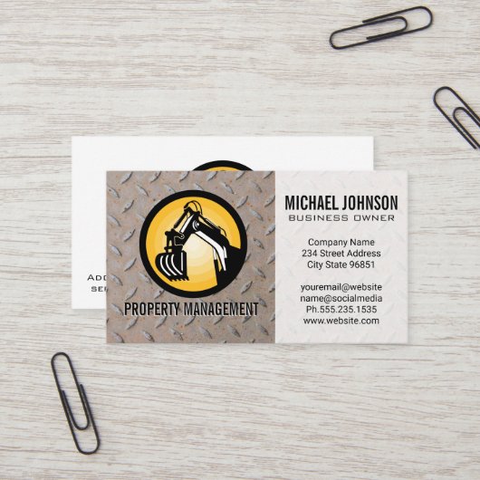 Carte De Visite Logo des machines de construction | Acier (Devant/Arrière en situation)