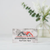 Carte De Visite Logo des maisons immobilières | Texture de marbre  (Debout devant)