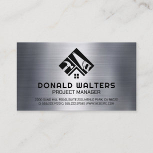Carte De Visite Logo des outils de construction Brossé métalliqu