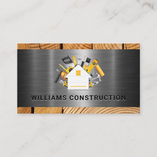 Carte De Visite Logo des outils de construction | Métal et bois (Devant)