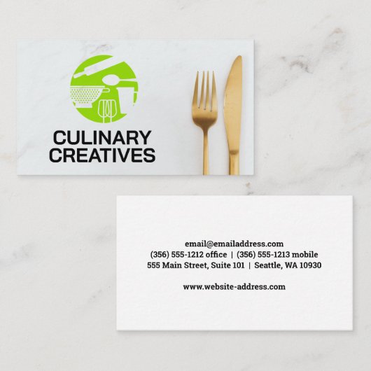 Carte De Visite Logo des outils de cuisson | Argent (Devant / Derrière)