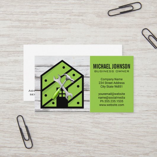 Carte De Visite Logo des outils matériels de la maison | Bois (Devant/Arrière en situation)