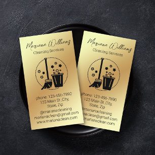 Carte De Visite logo des services de nettoyage en or simple
