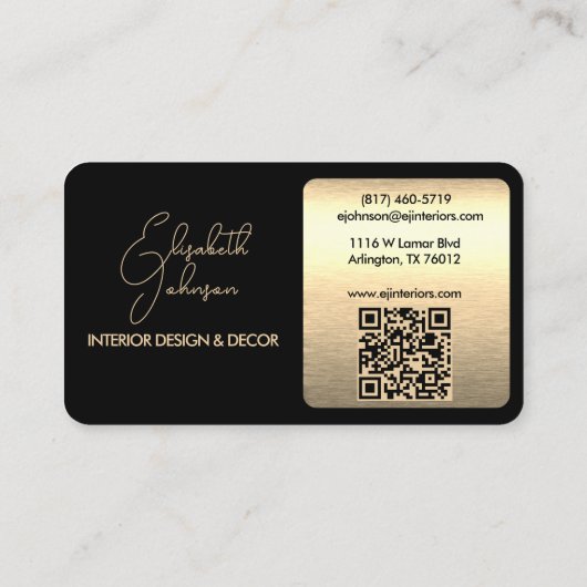 Carte De Visite Logo design d'intérieur ou Architecte Noir et Or (Dos)