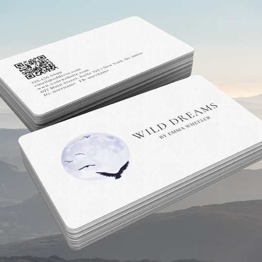 Carte De Visite Logo Design Lune & Oiseaux Code QR