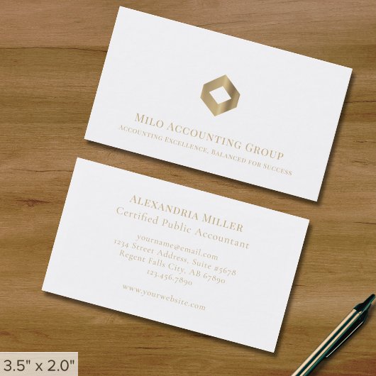 Carte De Visite Logo Diamant Or Blanc Simple