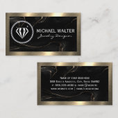 Carte De Visite Logo Diamond | Marbre noir | Métallique d'or (Devant / Derrière)